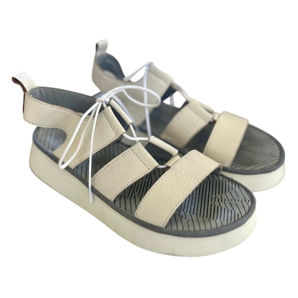 Fly London CAIO363fly Cream White Lace Up Leather Platform Sandal